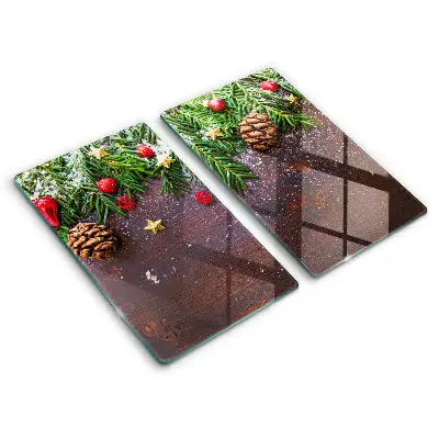 Planche à découper en verre décorée sur le thème de Noël, lot de 2