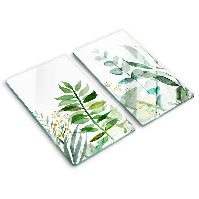 Planche à découper en verre avec illustration de feuilles de plantes, lot de 2