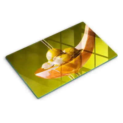 Planche à découper en verre avec motif huile d