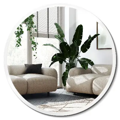 Miroir rond avec cadre blanc