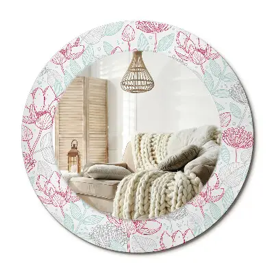 Miroir rond cadre imprimé Fleurs
