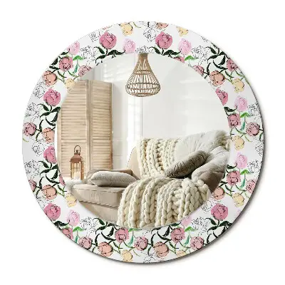 Miroir rond avec décoration boutons de pivoine