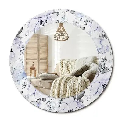 Miroir rond cadre imprimé Roses bleues