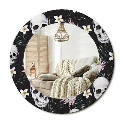 Miroir rond imprimé Fleurs de crâne