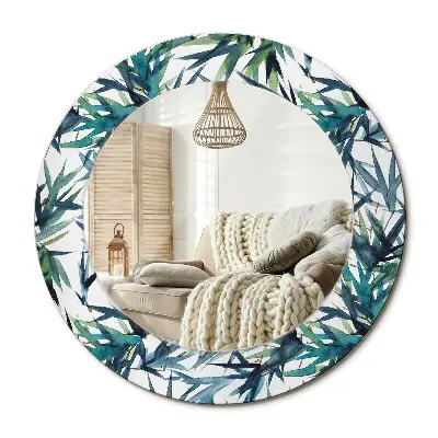 Miroir rond avec décoration palmiers bleus