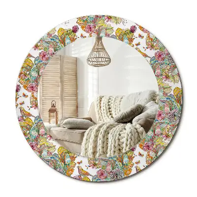 Miroir rond cadre avec impression fleurs de conte de fées