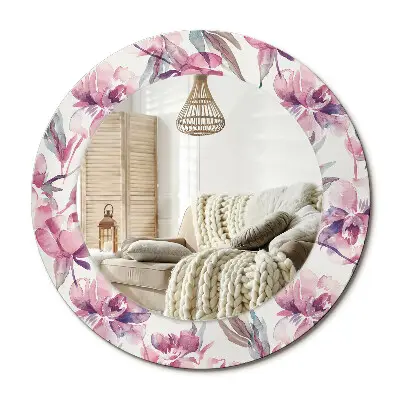 Miroir rond imprimé fleurs de pivoine