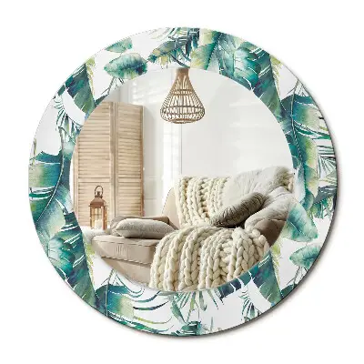 Miroir rond cadre avec impression Feuilles