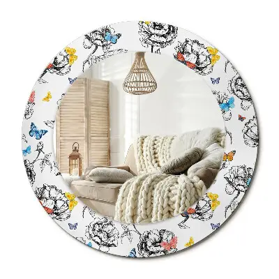 Miroir rond cadre avec impression Papillons colorés
