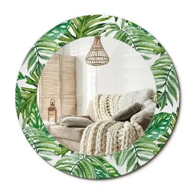 Miroir rond cadre avec impression feuilles de jungle