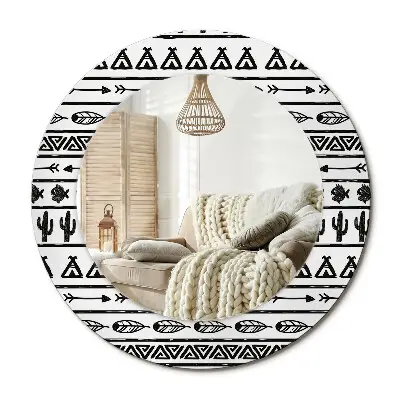 Miroir rond cadre avec impression bohème minimaliste