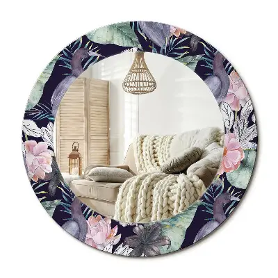 Miroir rond cadre imprimé Hérons oiseaux