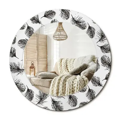 Miroir rond cadre avec impression plumes
