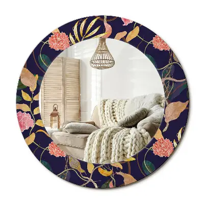 Miroir rond cadre avec impression plantes aquarelles
