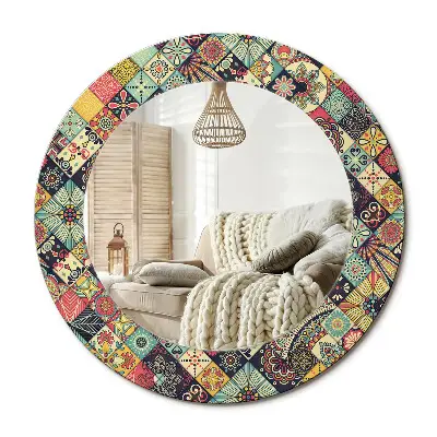 Miroir rond cadre avec impression Carreaux de patchwork