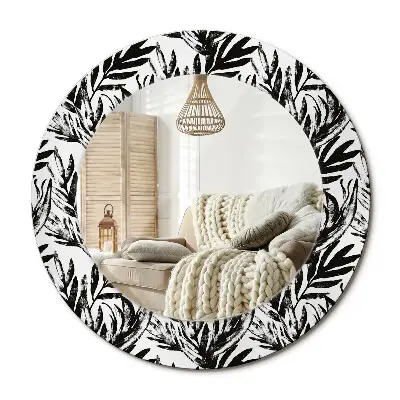 Miroir rond cadre avec impression Monstera