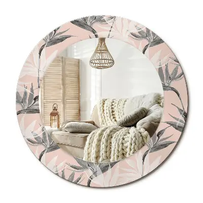 Miroir rond cadre imprimé Strelitzia