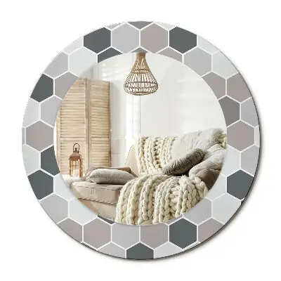 Miroir rond cadre imprimé Motif hexagonal
