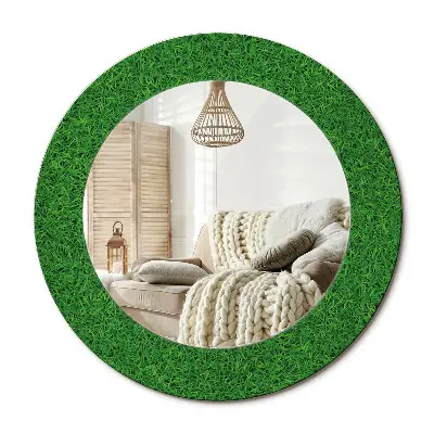 Miroir rond cadre imprimé herbe verte