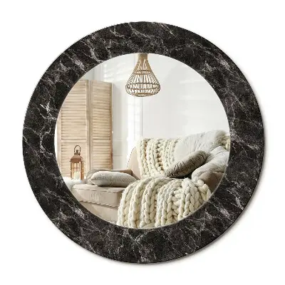 Miroir rond cadre avec impression marbre noir