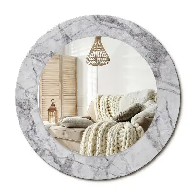 Miroir rond cadre imprimé marbre blanc