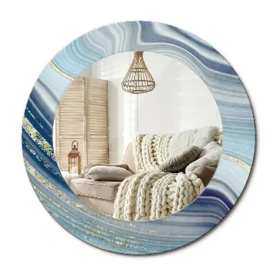 Miroir rond cadre avec impression marbre bleu