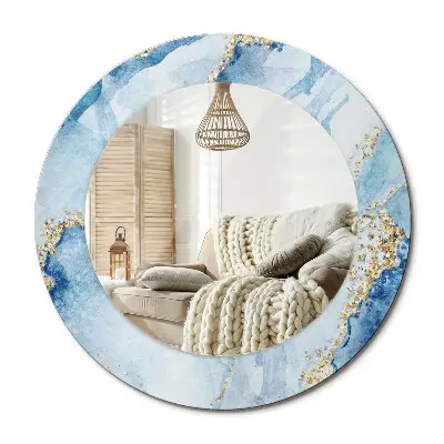Miroir rond cadre imprimé marbre bleu