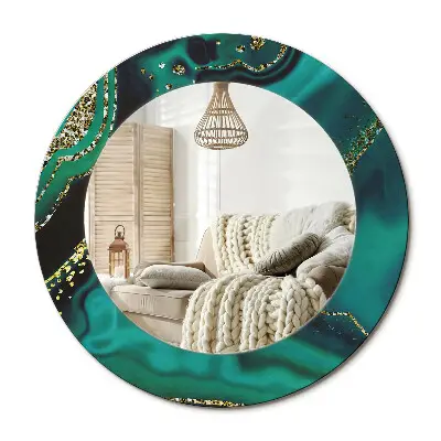 Miroir rond avec décoration marbre émeraude