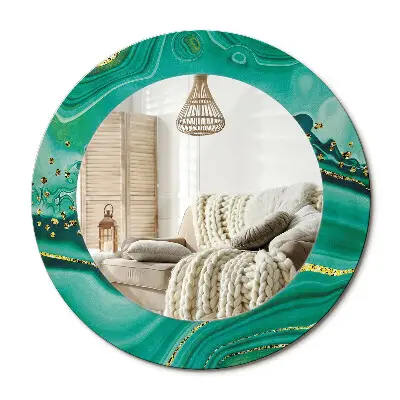 Miroir rond cadre avec impression marbre d'agate