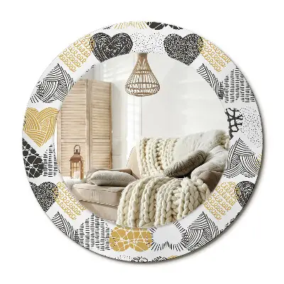 Miroir rond cadre avec impression Style de gribouillage de cœurs