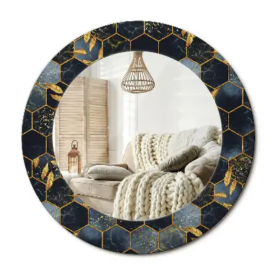 Miroir rond cadre imprimé Marbre hexagonal