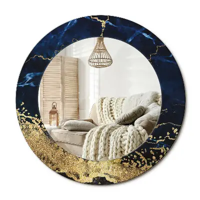 Miroir rond imprimé marbre bleu