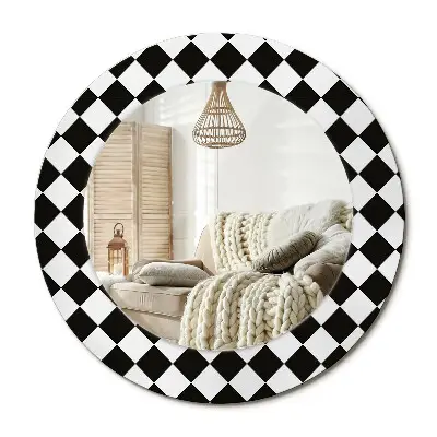 Miroir rond cadre avec impression échiquier