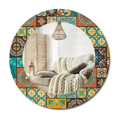 Miroir rond cadre avec impression Motif arabe