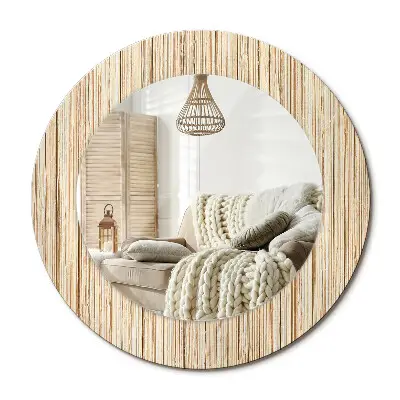Miroir rond cadre avec impression paille de bambou