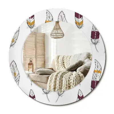 Miroir rond cadre imprimé plumes