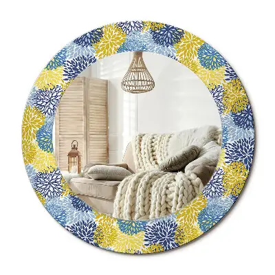 Miroir rond avec décoration fleurs bleues