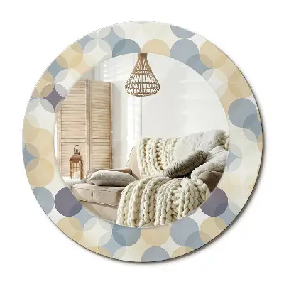 Miroir rond cadre avec impression Cercles géométriques