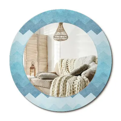Miroir rond avec décoration chevron bleu