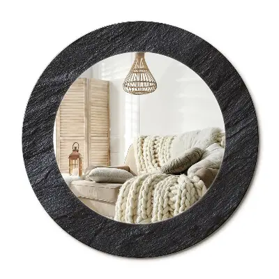 Miroir rond avec décoration Pierre noir