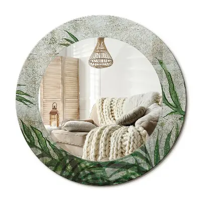 Miroir rond cadre avec impression feuilles de fougère