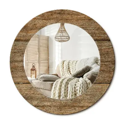 Miroir rond cadre avec impression Vieux bois