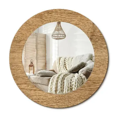 Miroir rond cadre avec impression Texture du bois