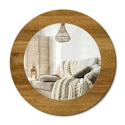 Miroir rond imprimé chêne rustique