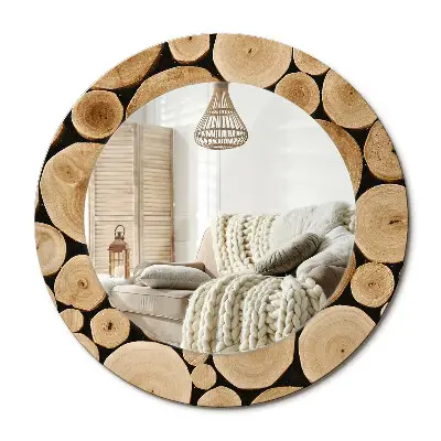 Miroir rond imprimé bûches de bois