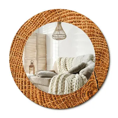 Miroir rond cadre avec impression bois de chêne