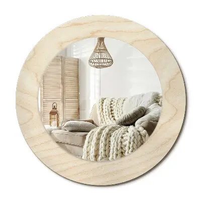 Miroir rond cadre avec impression Bois clair