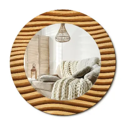 Miroir rond avec décoration vague de bois