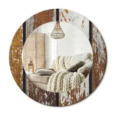 Miroir rond cadre imprimé Bois vintage foncé