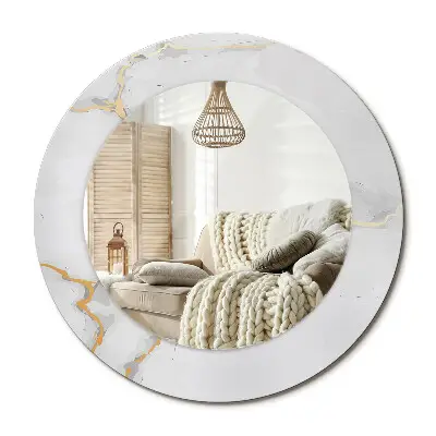 Miroir rond avec décoration marbre blanc
